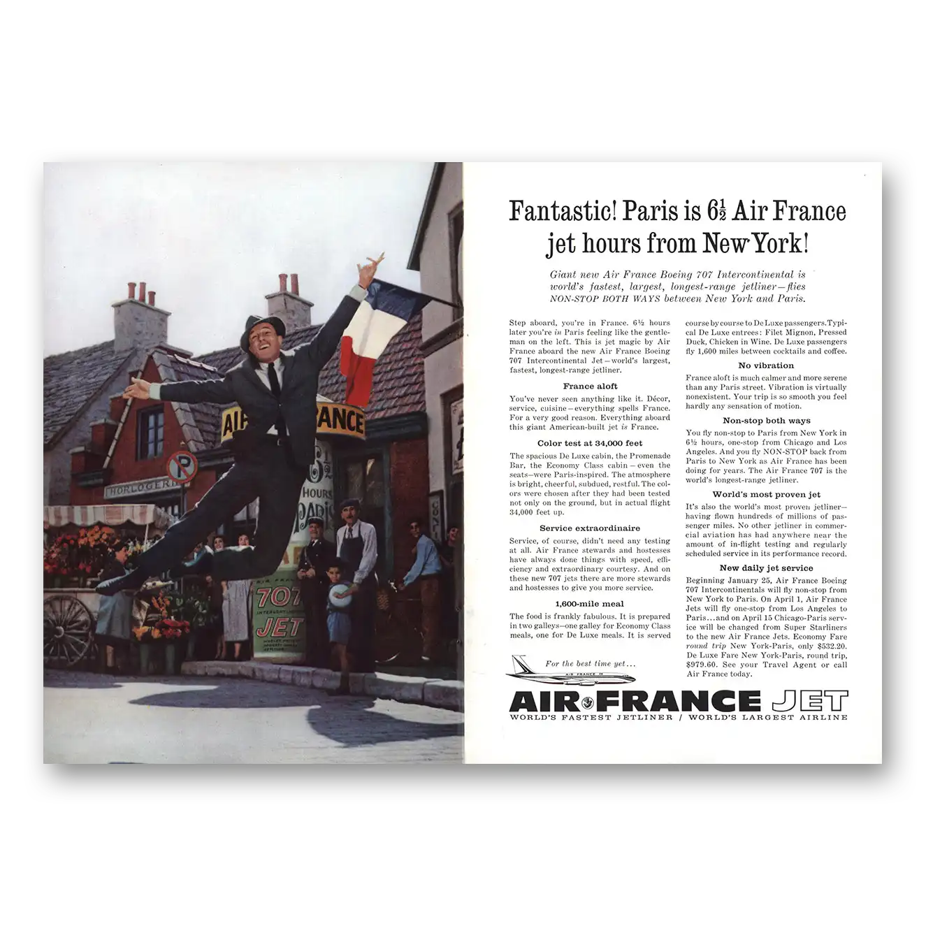 1960 Air France Fantastic Boeing 707 Intercontinental Vintage Magazine Print Ad