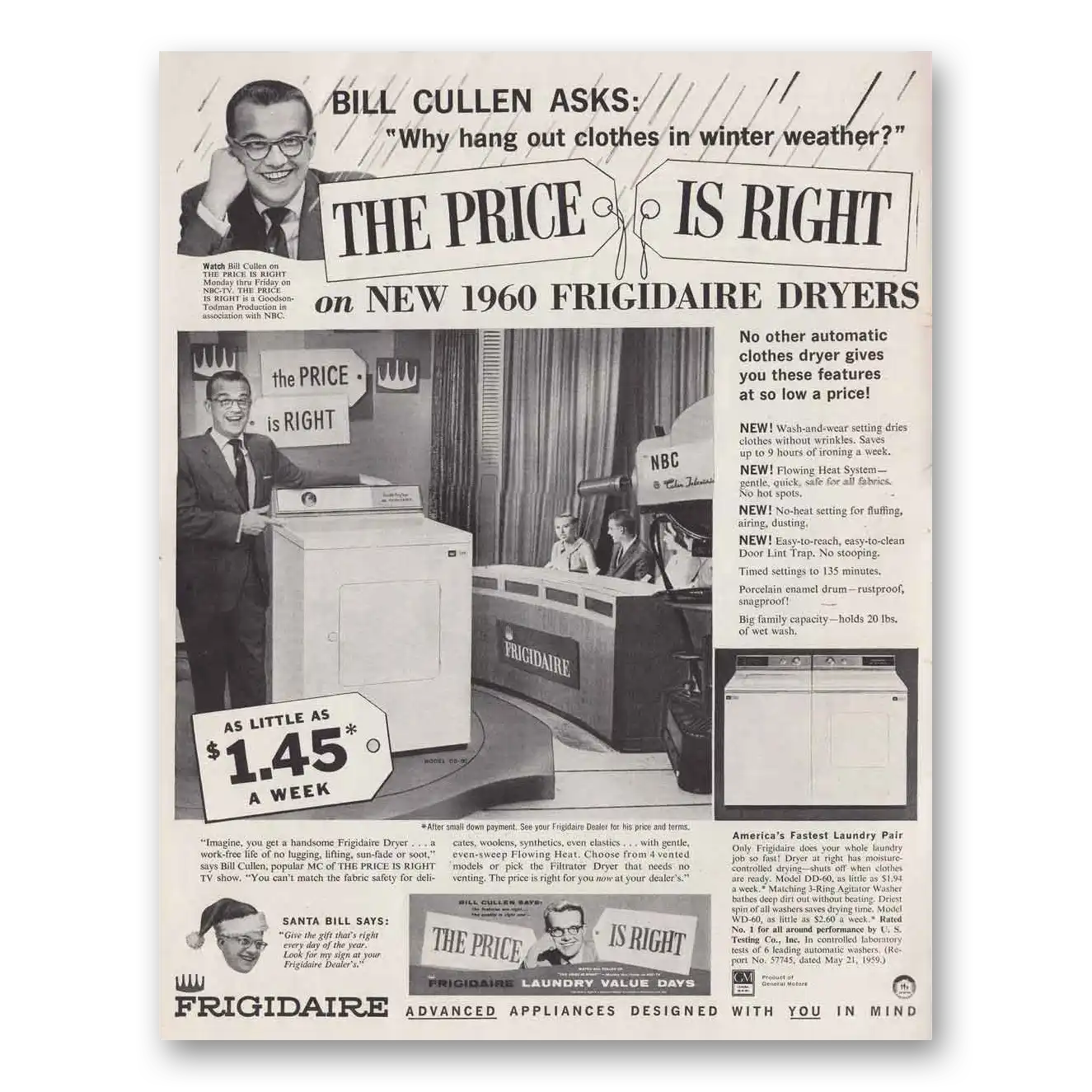 1959 Frigidaire Washer Dryers Bill Cullen The Price Is Right Vintage Magazine Print Ad