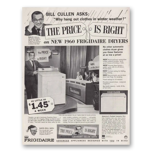 1959 Frigidaire Washer Dryers Bill Cullen The Price Is Right Vintage Magazine Print Ad