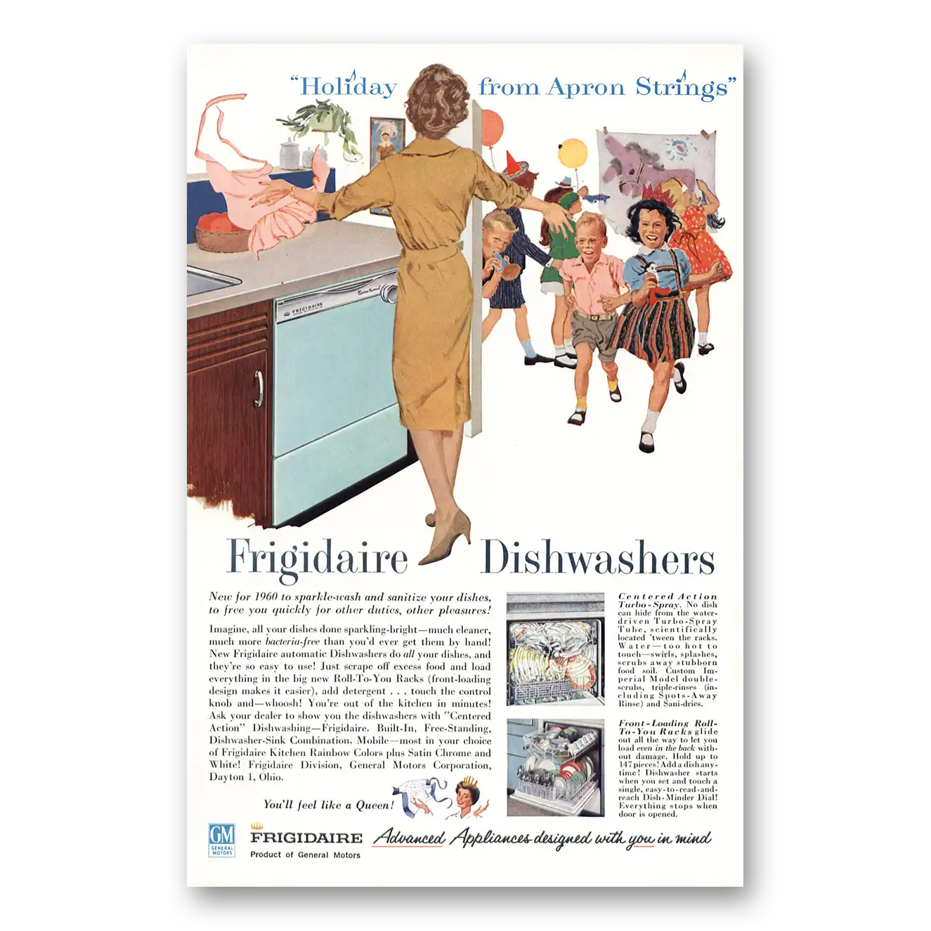 1960 Frigidaire Dishwasher Holiday From Apron Strings Vintage Magazine Print Ad