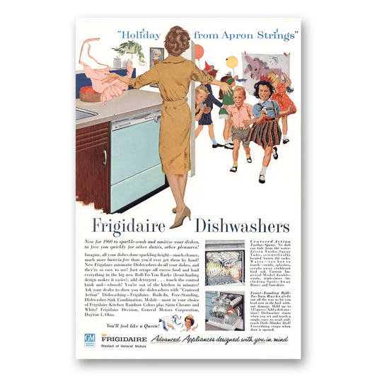 1960 Frigidaire Dishwasher Holiday From Apron Strings Vintage Magazine Print Ad