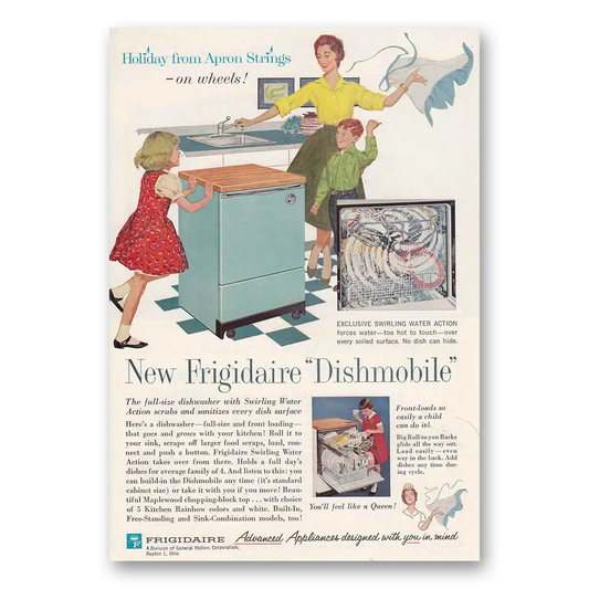 1960 Frigidaire Dishwasher Dishmobile Holiday from Apron Strings Vintage Magazine Print Ad