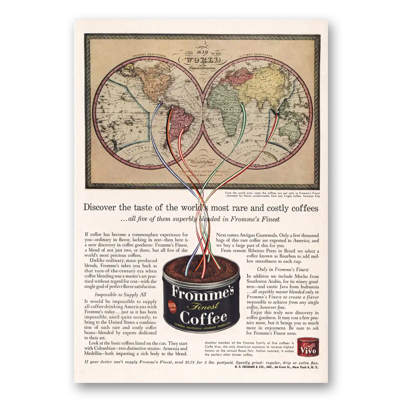 1960 Fromme Coffee Taste of the Worlds Most Rare Vintage Magazine Print Ad