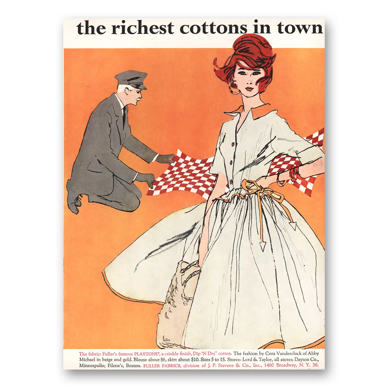 1960 J P Stevens Fuller Fabrics Richest Cottons In Town Vintage Magazine Print Ad