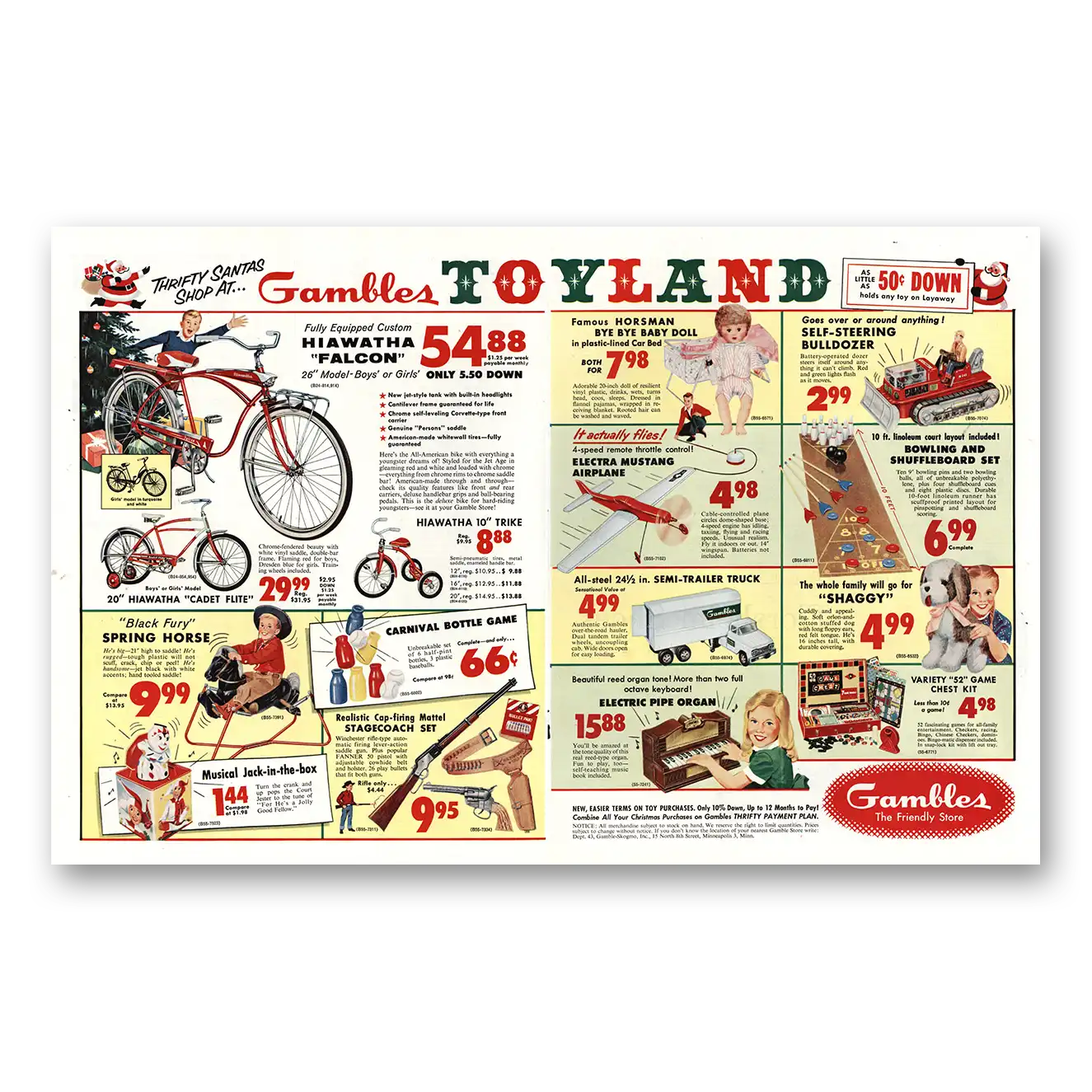 1960 Gambles Toyland Thrifty Santas Shop Vintage Magazine Print Ad