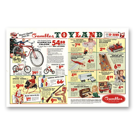 1960 Gambles Toyland Thrifty Santas Shop Vintage Magazine Print Ad