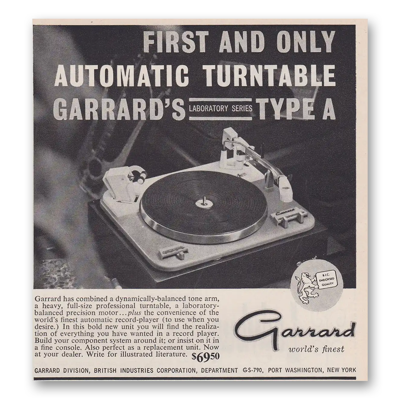 1960 Garrard Turntable First and Only Automatic Turntable Vintage Magazine Print Ad