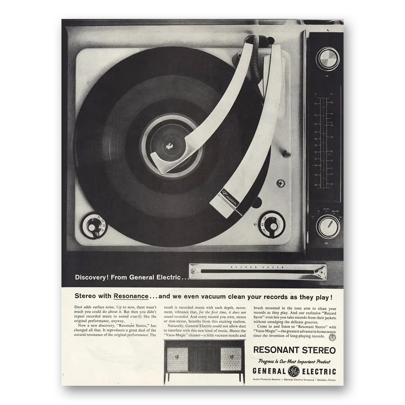 1960 Resonant Stereo Discovery From General Electric Vintage Magazine Print Ad