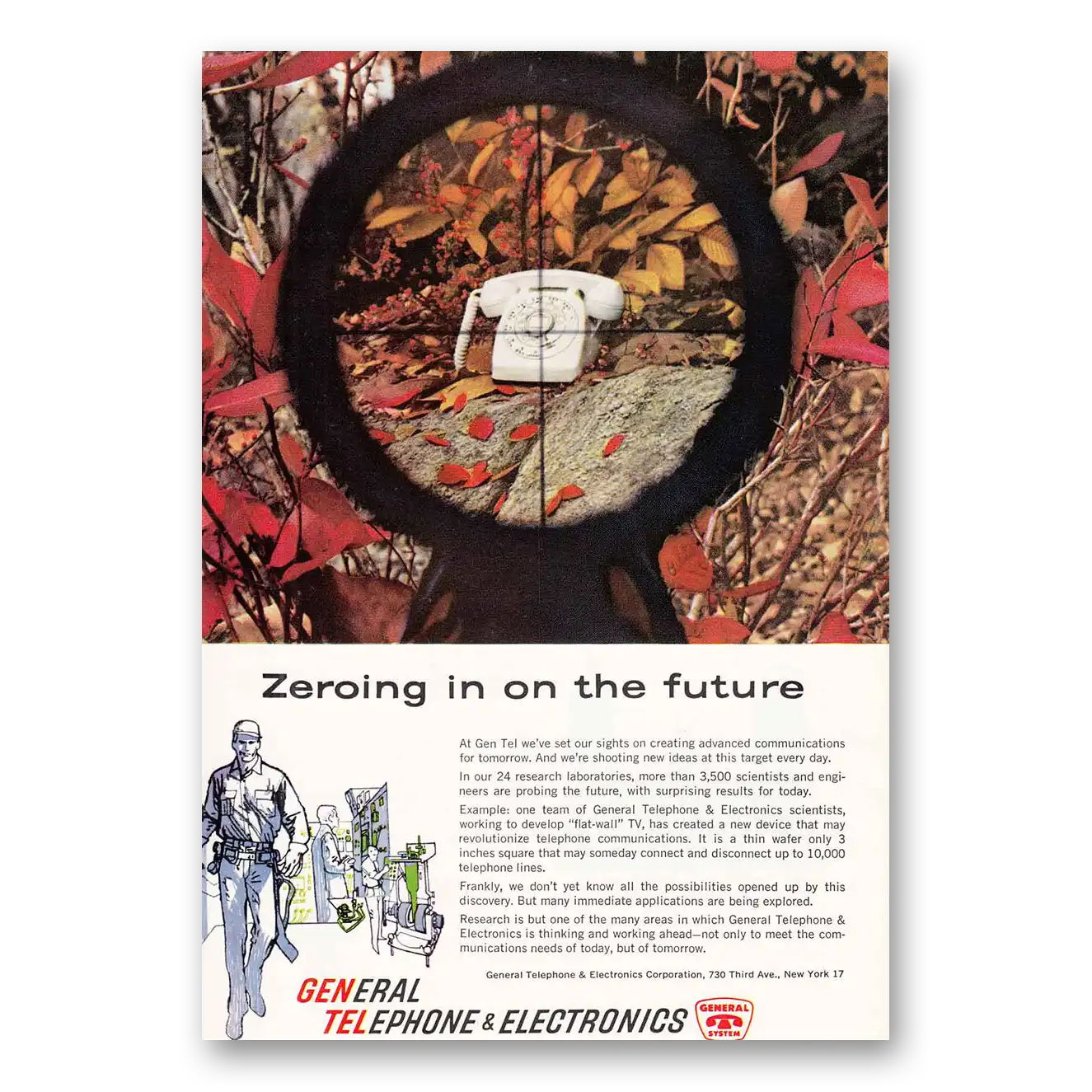 1960 General Telephone GTE Zeroing In on the Future Vintage Magazine Print Ad