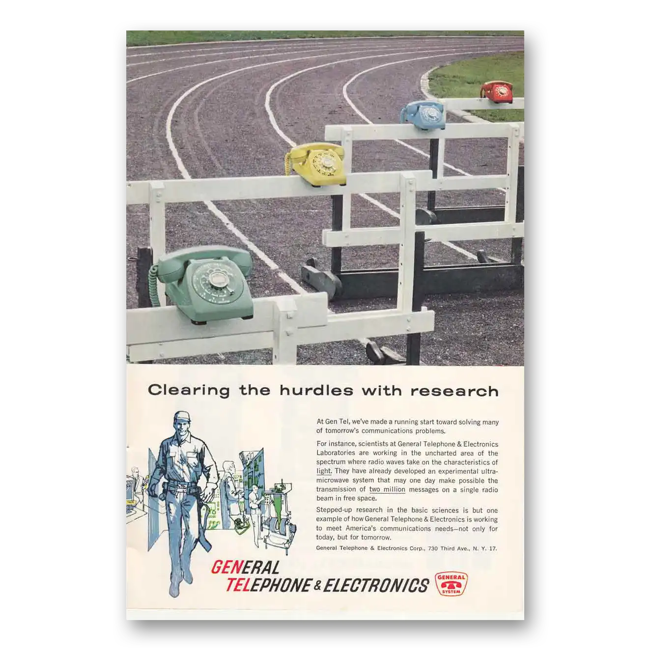 1960 General Telephone GTE Clearing the Hurdles Vintage Magazine Print Ad