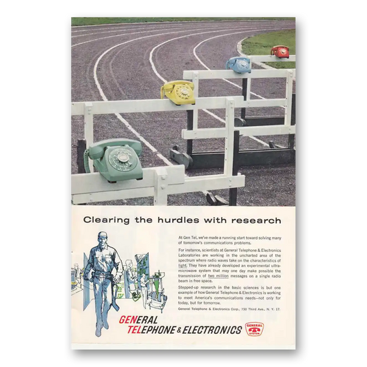 1960 General Telephone GTE Clearing the Hurdles Vintage Magazine Print Ad