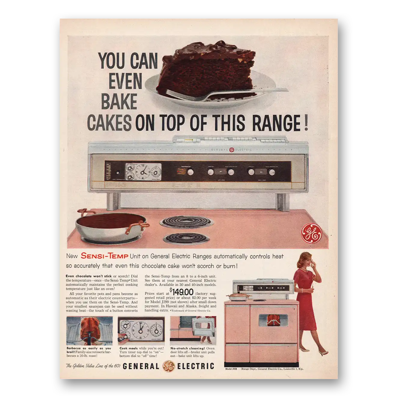 1960 General Electric Range You Can Even Bake Cakes On Top Vintage Magazine Print Ad