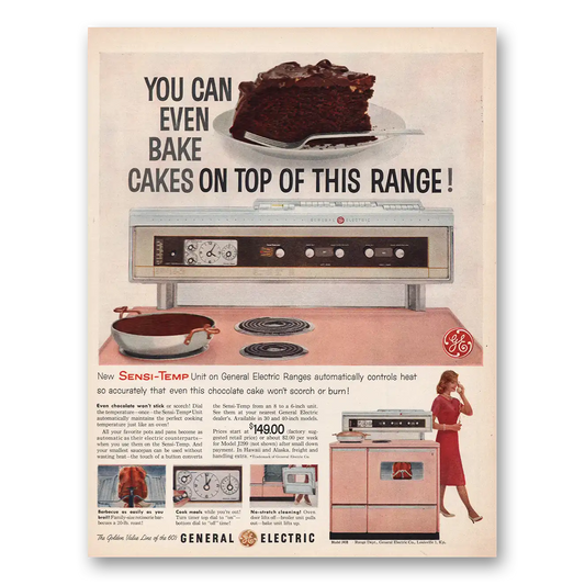 1960 General Electric Range You Can Even Bake Cakes On Top Vintage Magazine Print Ad