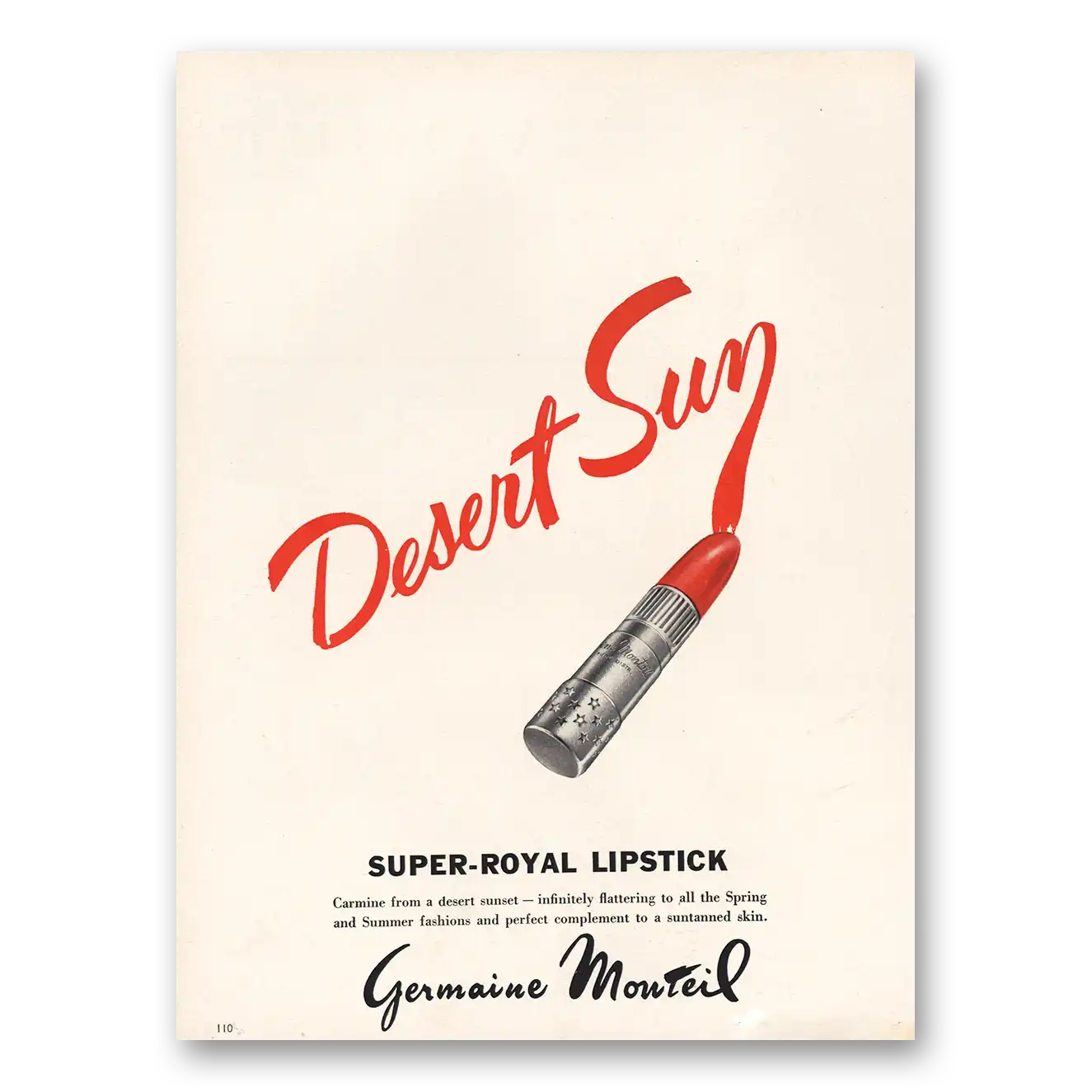 1960 Germaine Monteil Lipstick Desert Sun Super Royal Lipstick Vintage Magazine Print Ad