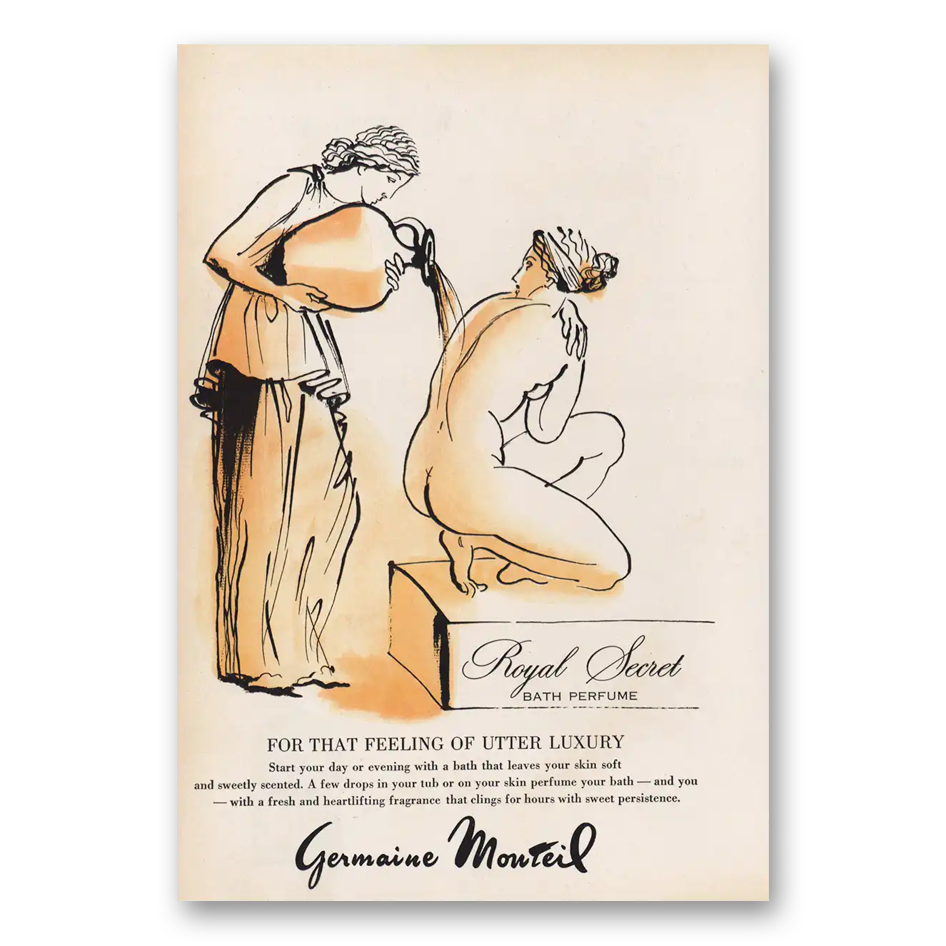 1960 Germaine Monteil Perfume Royal Secret Utter Luxury Vintage Magazine Print Ad