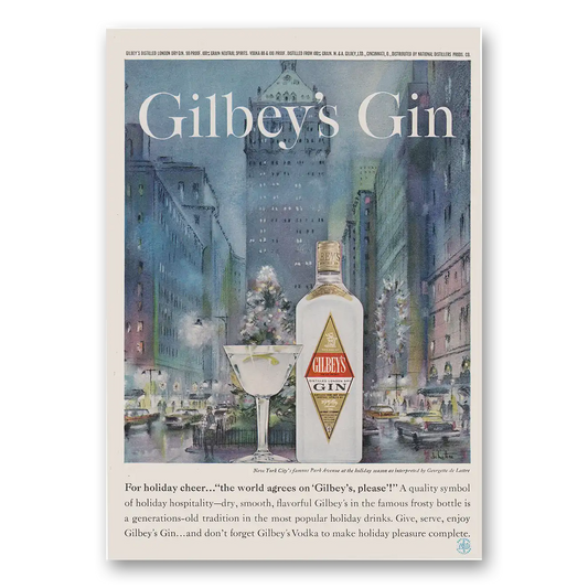 1960 Gilbeys Gin New York City's Famous Park Avenue Vintage Magazine Print Ad