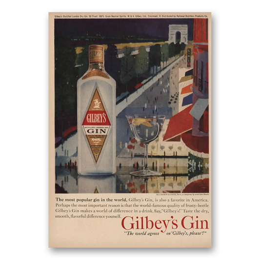 1960 Gilbeys Gin Champs Elysees Paris Vintage Magazine Print Ad