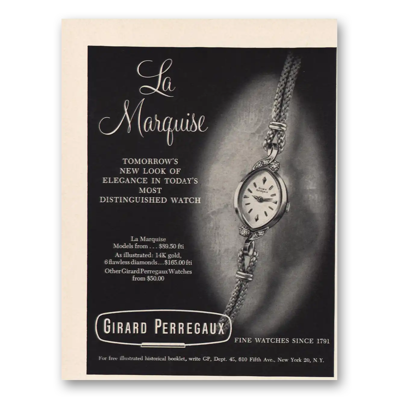 1960 Girard Perregaux La Marquise Watch Vintage Magazine Print Ad