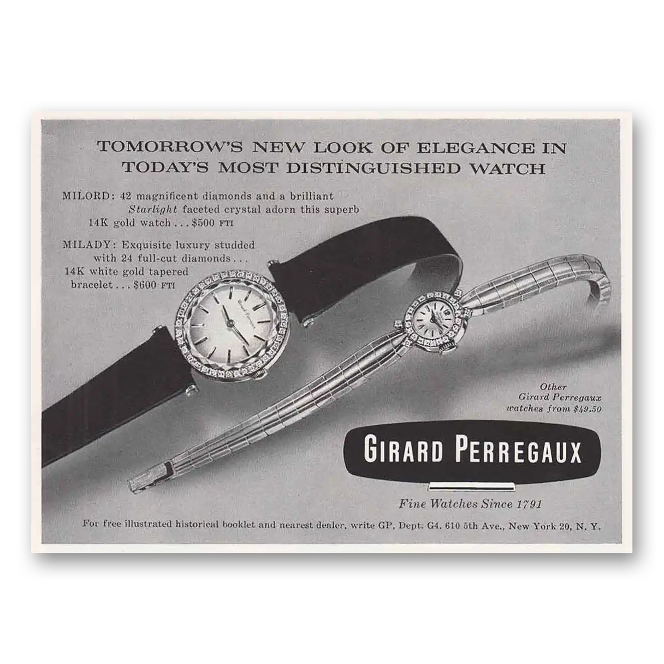 1960 Girard Perregaux New Look of Elegance Vintage Magazine Print Ad