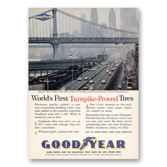 1960 Goodyear Tires New York East River Drive Vintage Magazine Print Ad