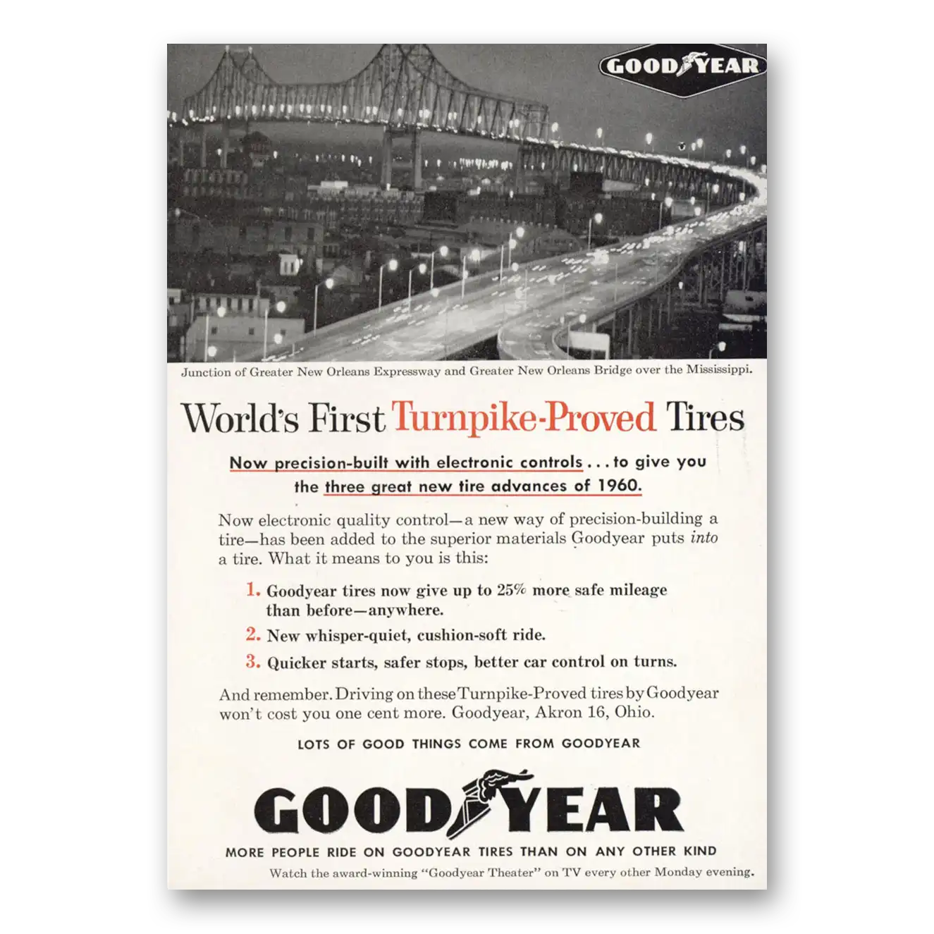 1960 Goodyear Tires Great New Orleans Expressway Vintage Magazine Print Ad