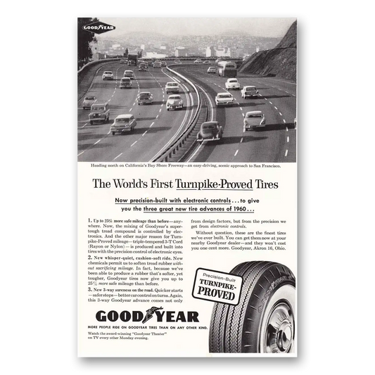 1960 Goodyear Tires California's Bay Shore Freeway Vintage Magazine Print Ad