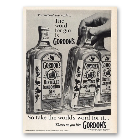 1960 Gordons Gin Word for Gin Vintage Magazine Print Ad