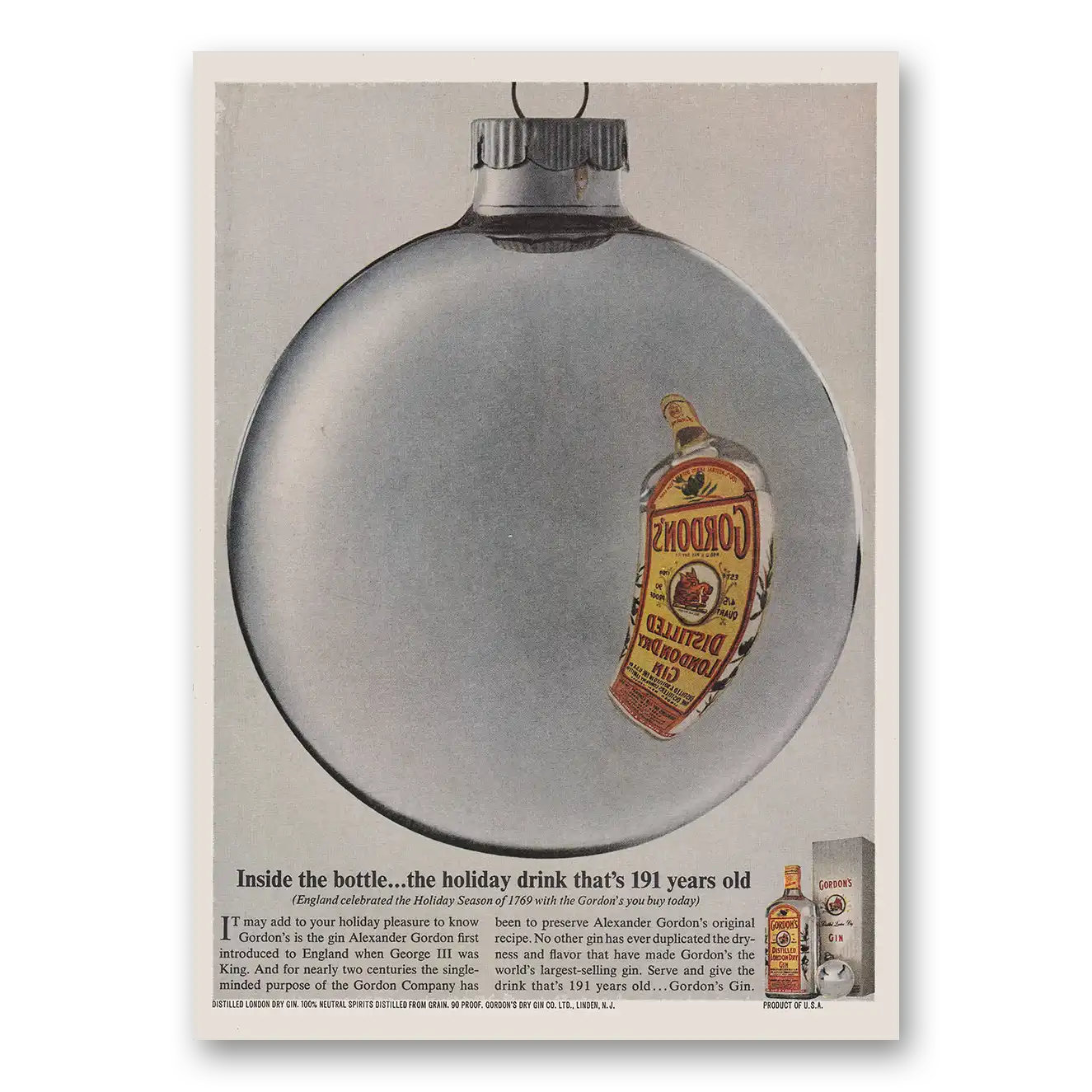 1960 Gordons Gin Inside the Bottle the Holiday Drink Vintage Magazine Print Ad