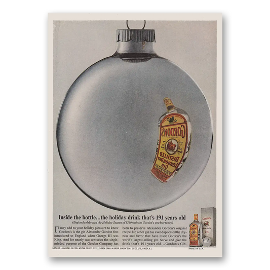 1960 Gordons Gin Inside the Bottle the Holiday Drink Vintage Magazine Print Ad