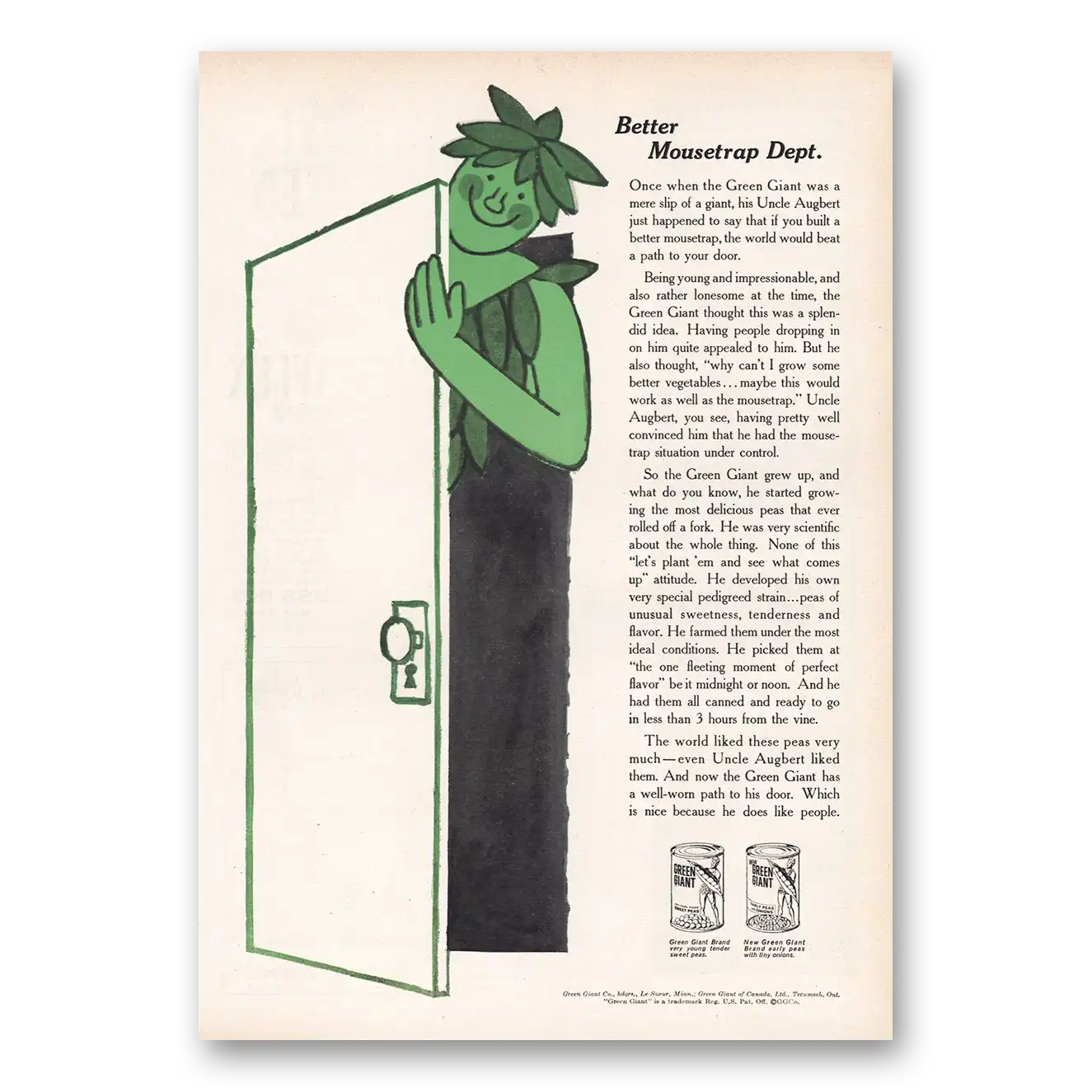 1960 Green Giant Better Mousetrap Dept Vintage Magazine Print Ad