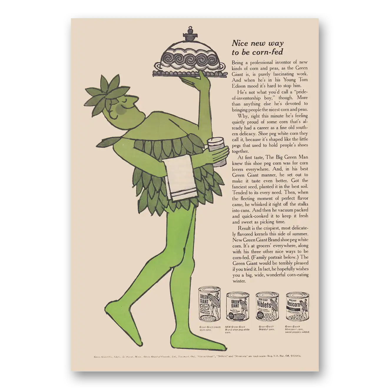 1960 Green Giant Nice New Way to Be Corn Fed Vintage Magazine Print Ad