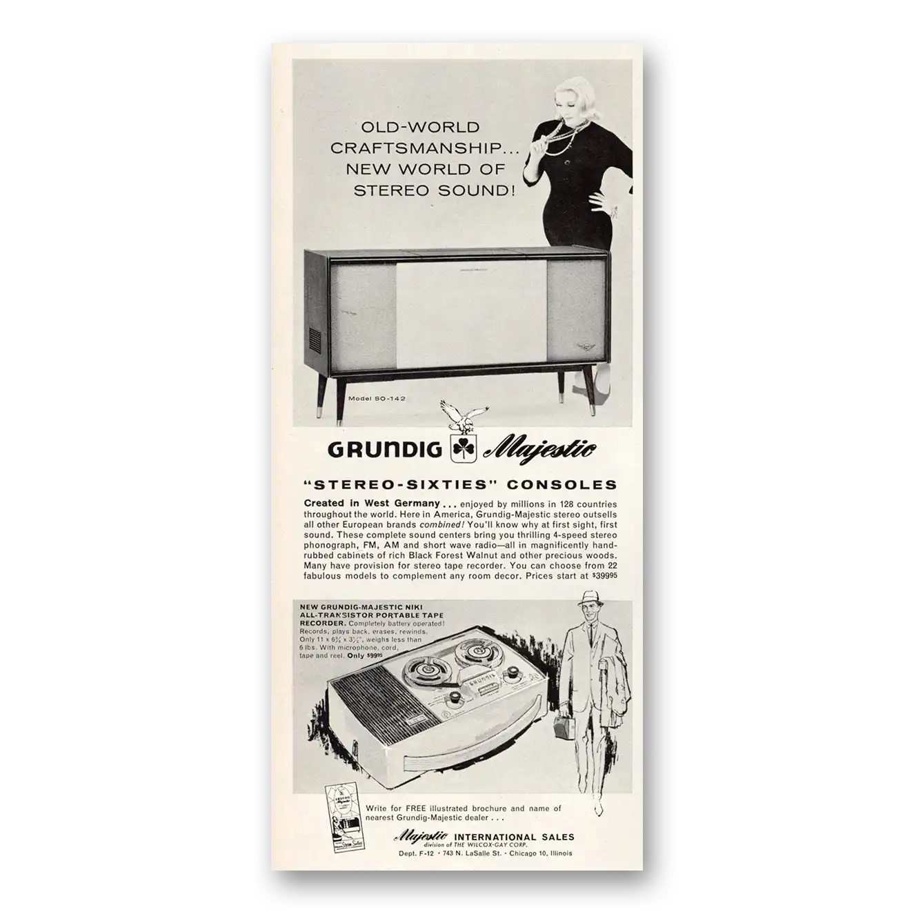 1960 Grundig Majestic Stereo Sixties Consoles Vintage Magazine Print Ad