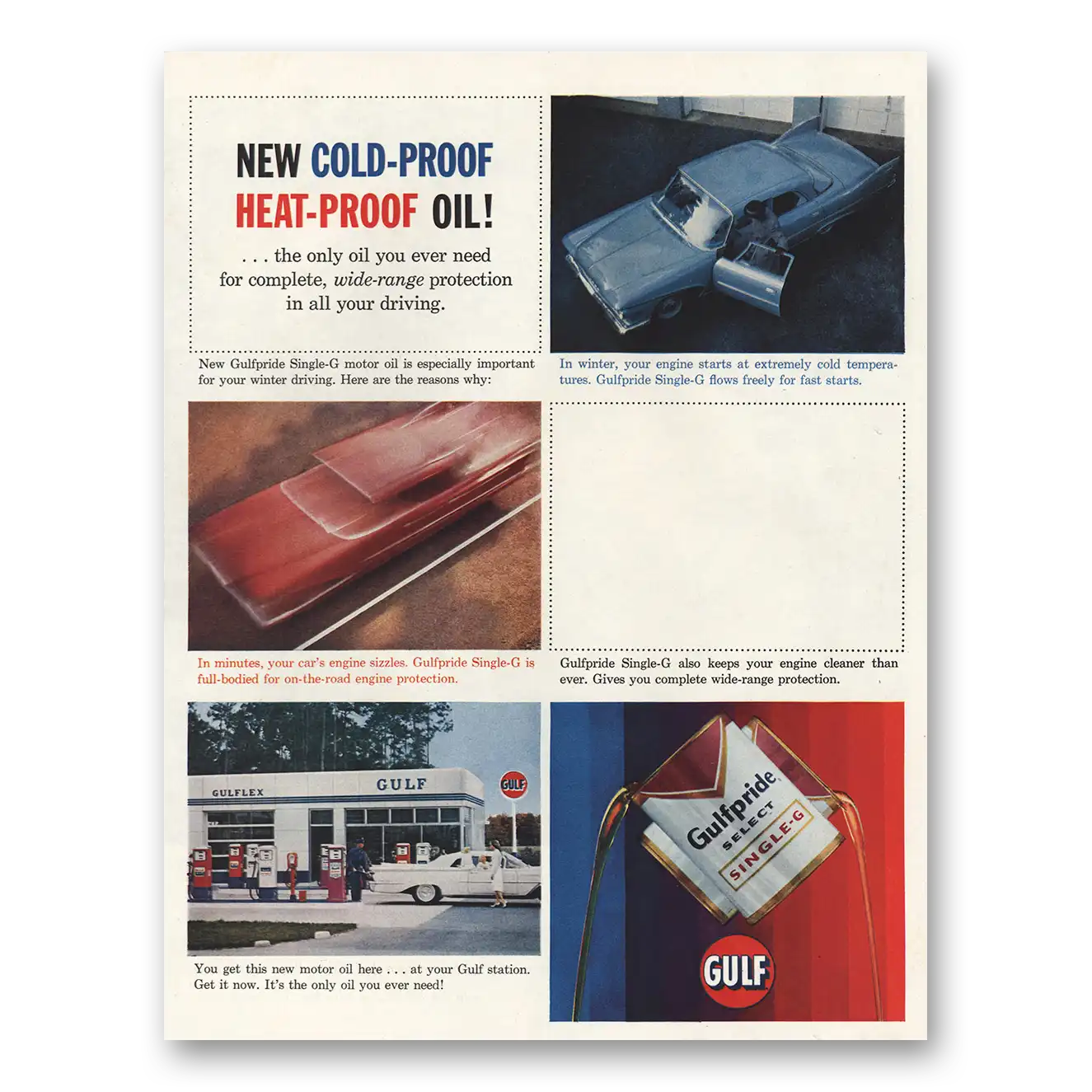 1960 Gulfpride Motor Oil Cold Proof Heat Proof Oil Vintage Magazine Print Ad