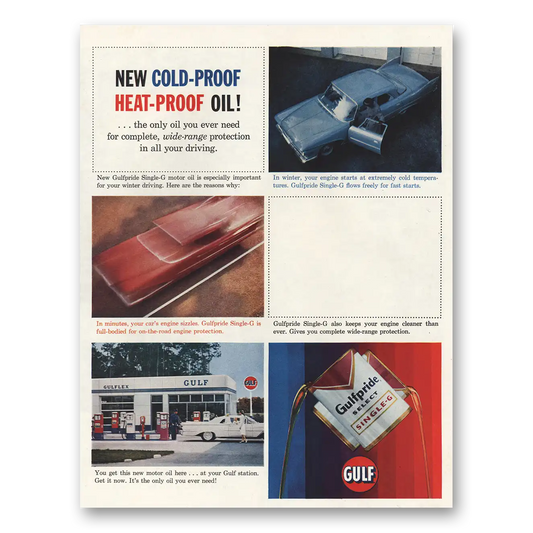 1960 Gulfpride Motor Oil Cold Proof Heat Proof Oil Vintage Magazine Print Ad