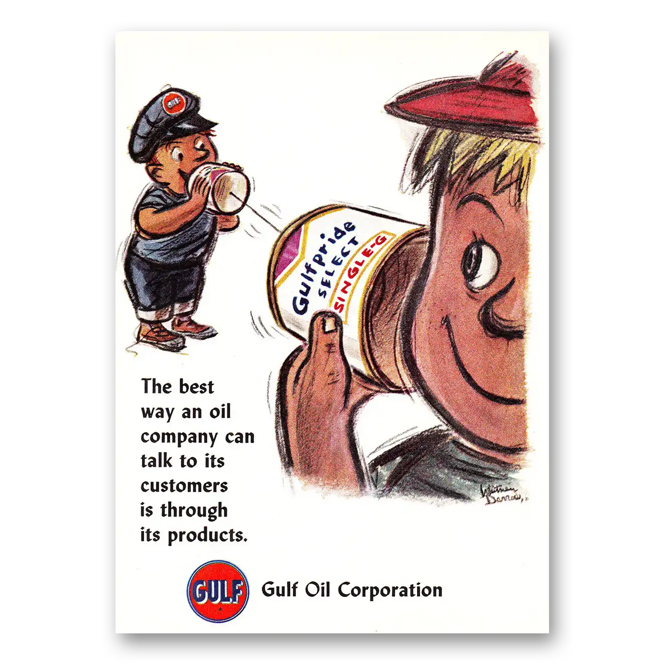 1960 Gulf Oil Can Talk To Its Customers Vintage Magazine Print Ad