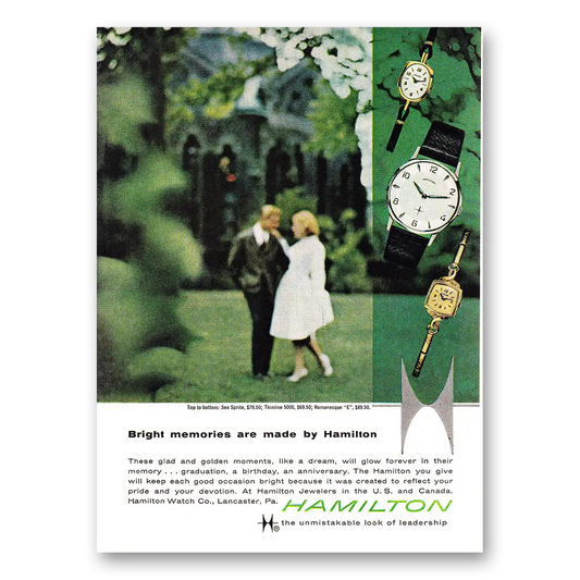 1960 Hamilton Watch Bright Memories Vintage Magazine Print Ad