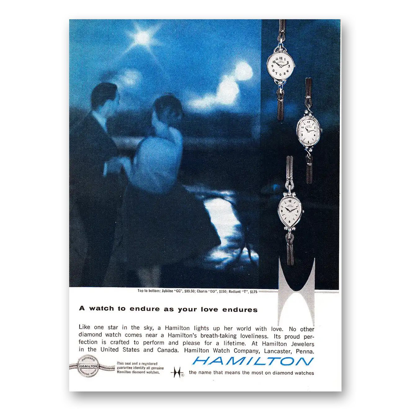 1960 Hamilton Watch Your Love Endures Vintage Magazine Print Ad