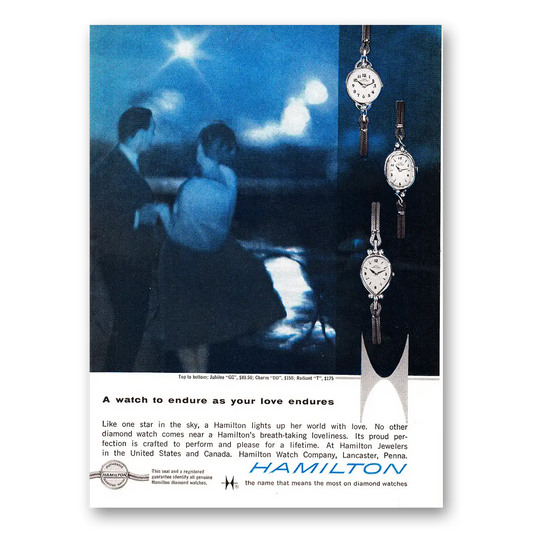 1960 Hamilton Watch Your Love Endures Vintage Magazine Print Ad