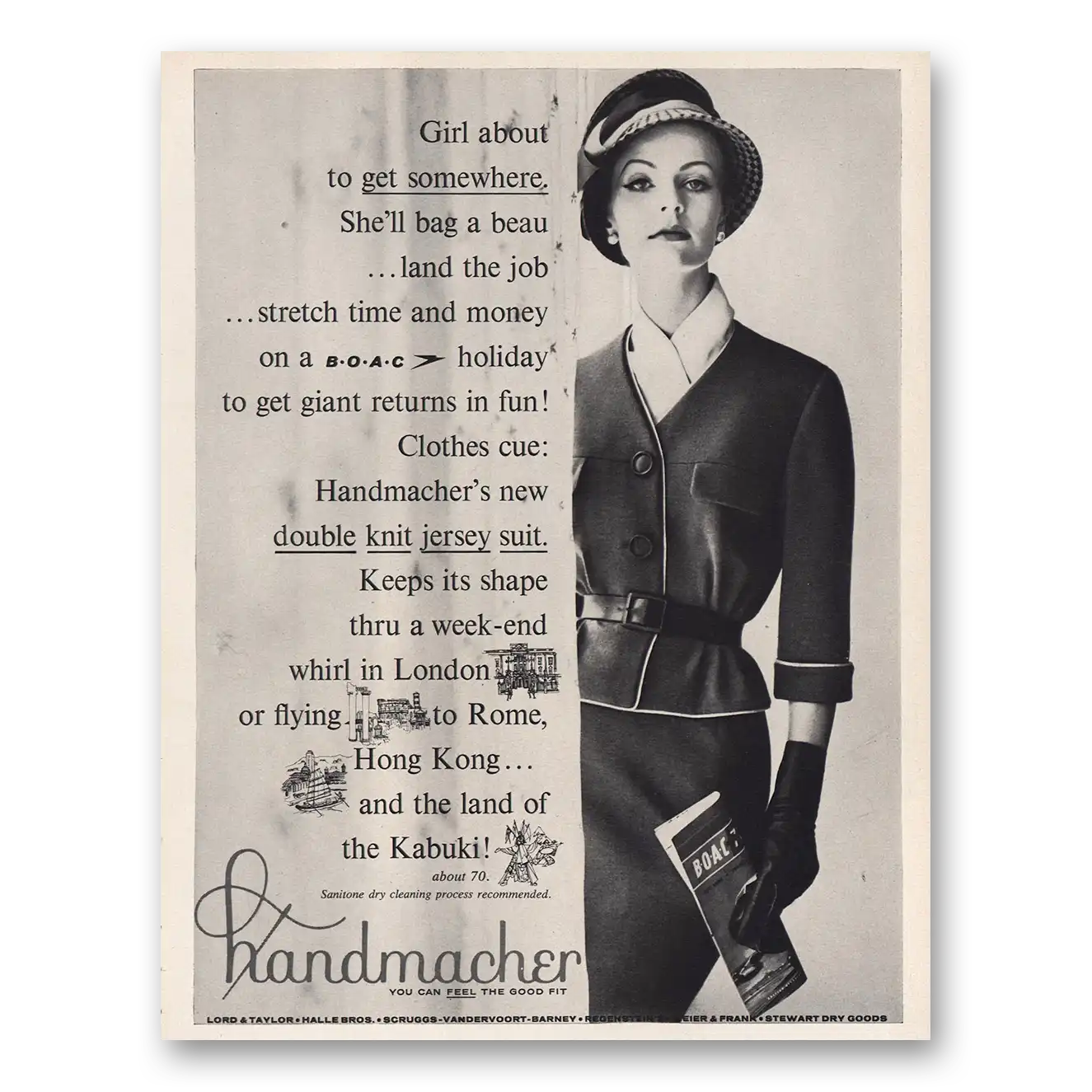 1960 Handmacher Jersey Suit Girl About to Get Somewhere Vintage Magazine Print Ad