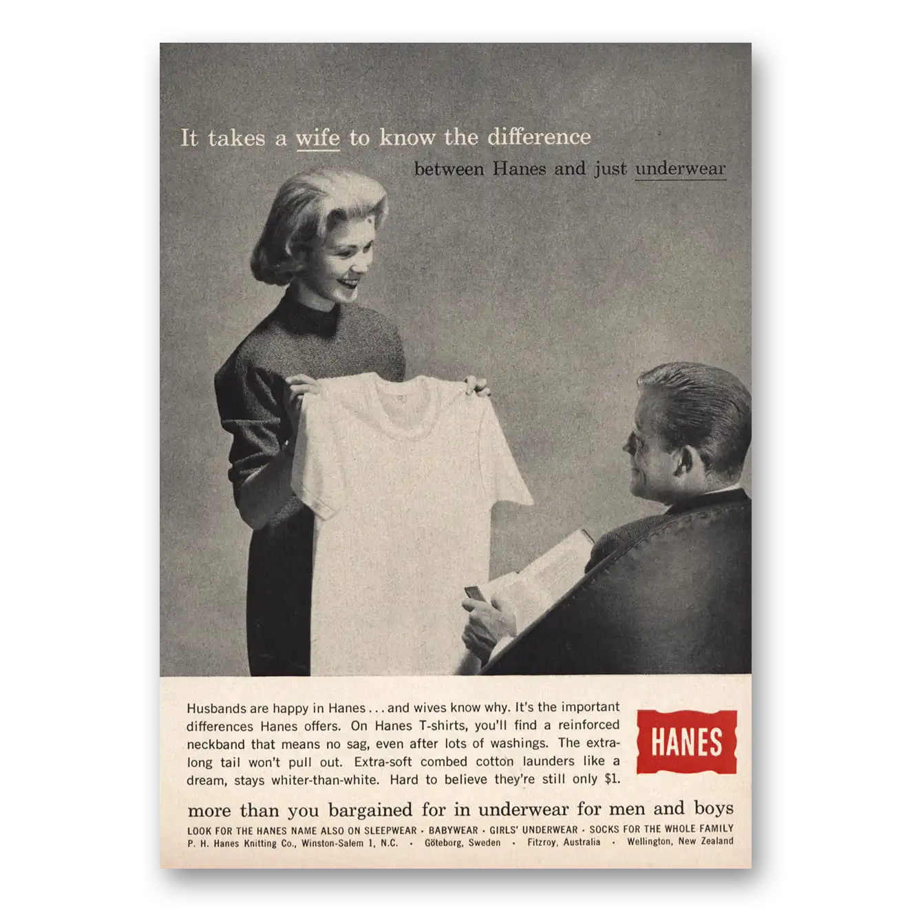 1960 Hanes Undergarments Underwear It Takes a Wife Vintage Magazine Print Ad