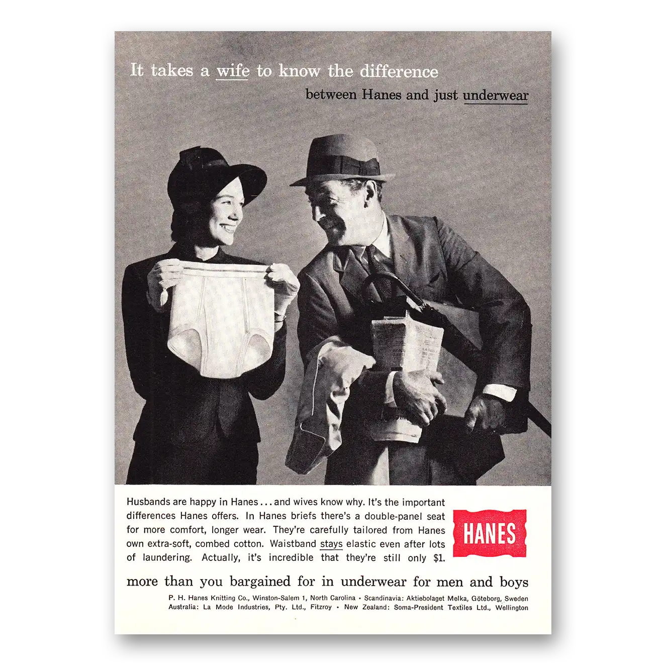 1960 Hanes Undergarments Underwear It Takes a Wife to Know Vintage Magazine Print Ad