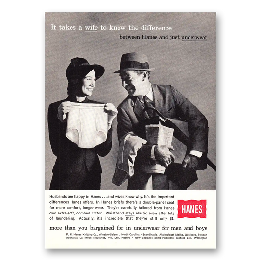 1960 Hanes Undergarments Underwear It Takes a Wife to Know Vintage Magazine Print Ad