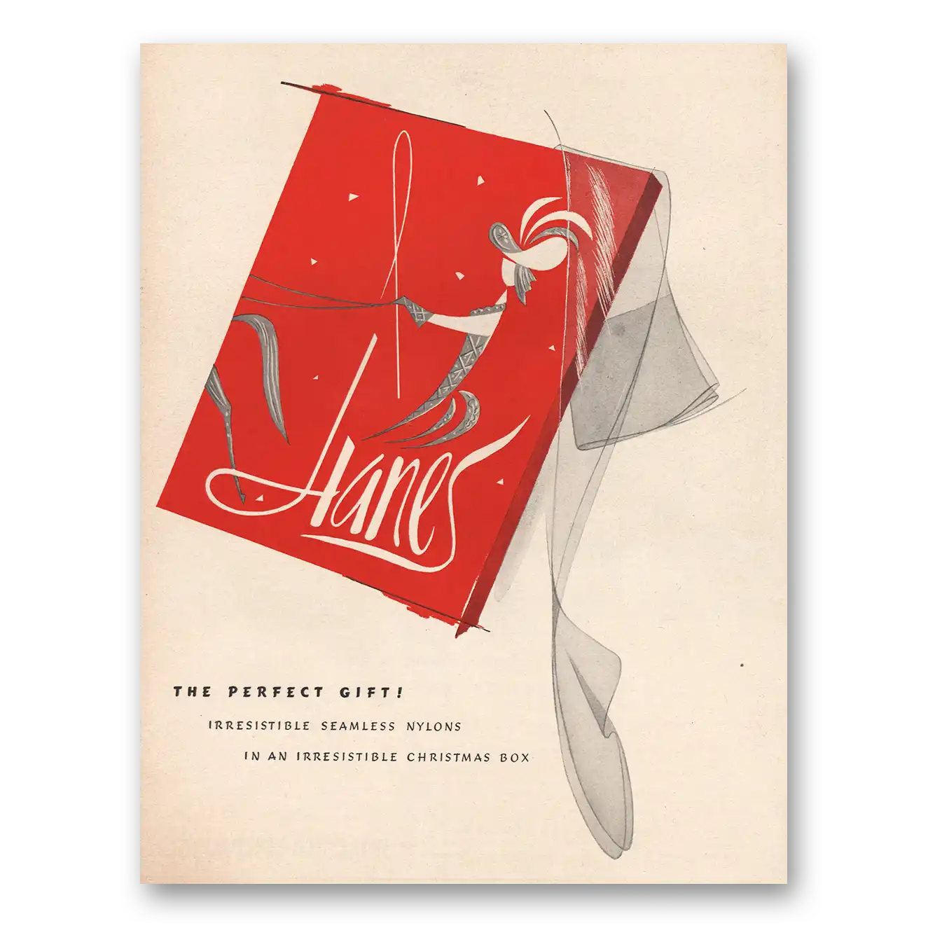 1960 Hanes Hosiery Seamless Nylons Irresistible Christmas Box Vintage Magazine Print Ad