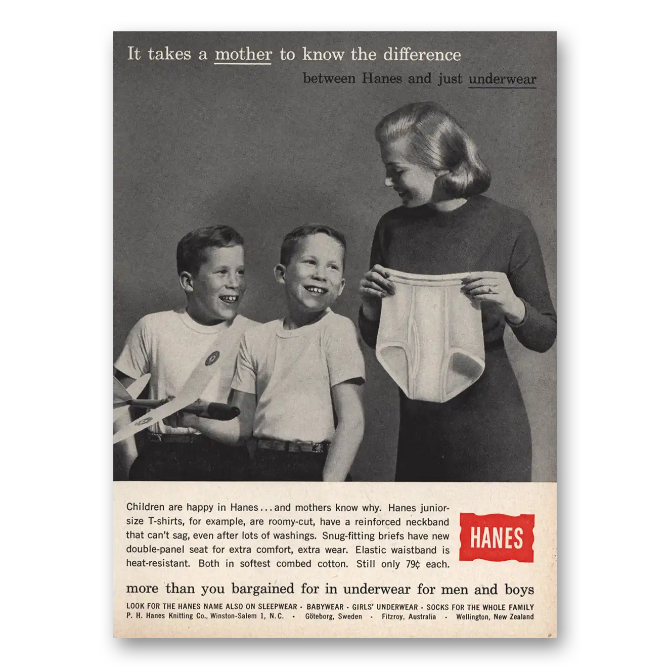 1960 Hanes Undergarments Takes a Mother to Know Vintage Magazine Print Ad