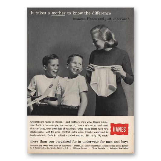 1960 Hanes Undergarments Takes a Mother to Know Vintage Magazine Print Ad