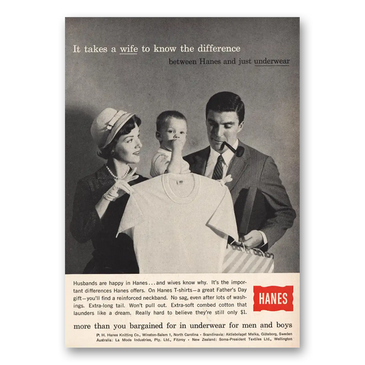 1960 Hanes Undergarments Underwear It Takes a Wife to Know Vintage Magazine Print Ad