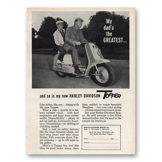 1960 Harley Davidson Topper My Dads the Greatest Vintage Magazine Print Ad