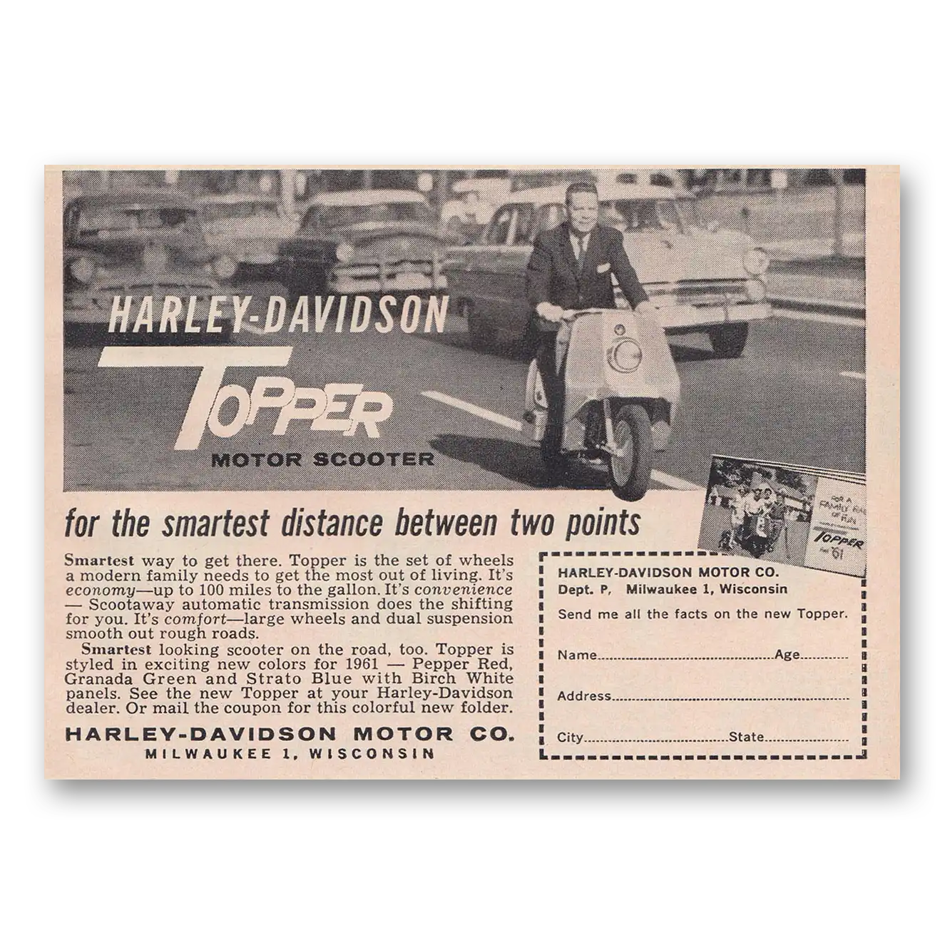 1960 Harley Davidson Topper Topper Motor Scooter Vintage Magazine Print Ad