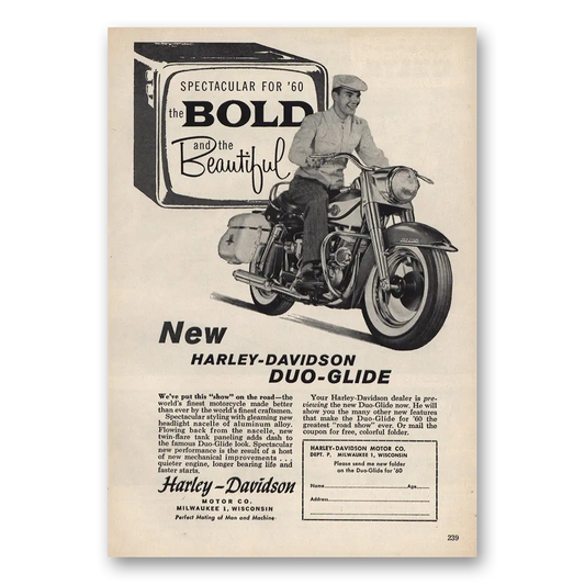 1959 Harley Davidson Bold and the Beautiful Vintage Magazine Print Ad