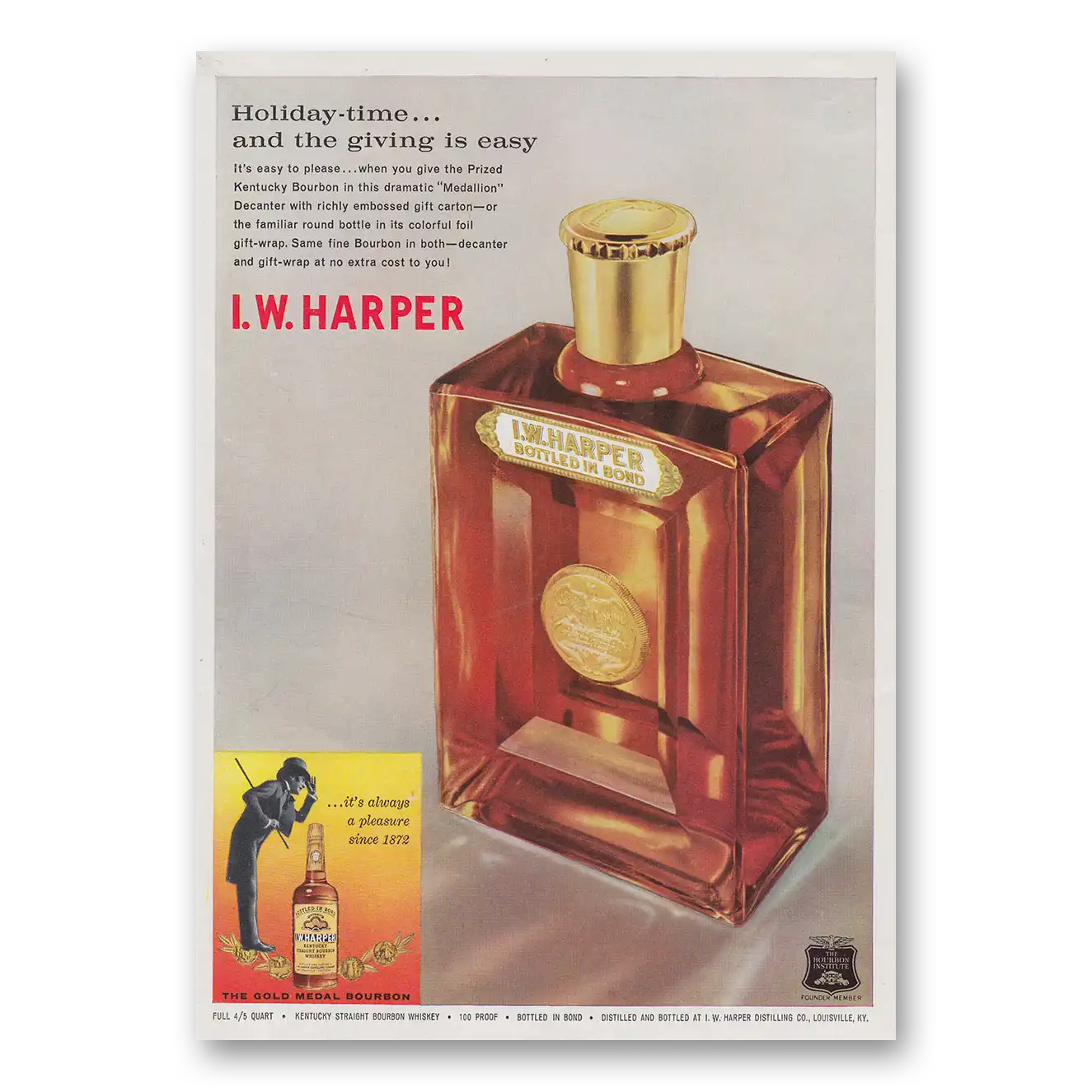 1960 I W Harper Whiskey Holiday Time and the Giving Is Easy Vintage Magazine Print Ad